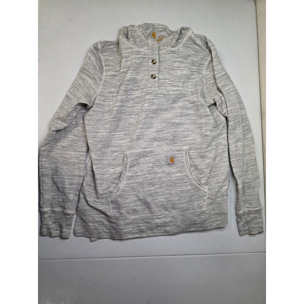 Carhartt Womens Grey Space Dye Henley Hoodie Lightweight Pullover L 12-14